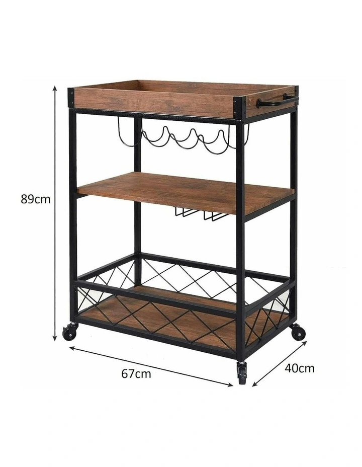 Ekkio 3 Tiers Kitchen Serving Wine Cart Trolley With Wine Rack In
