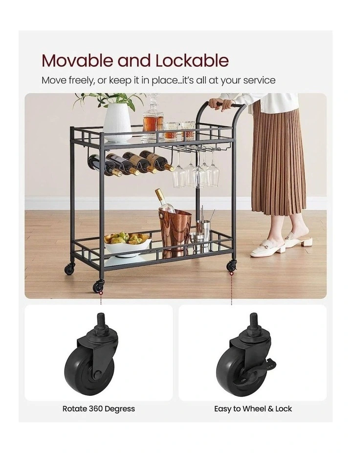 VASAGLE Durable Modern Style Bar Serving Wine Cart With Wheels In Black