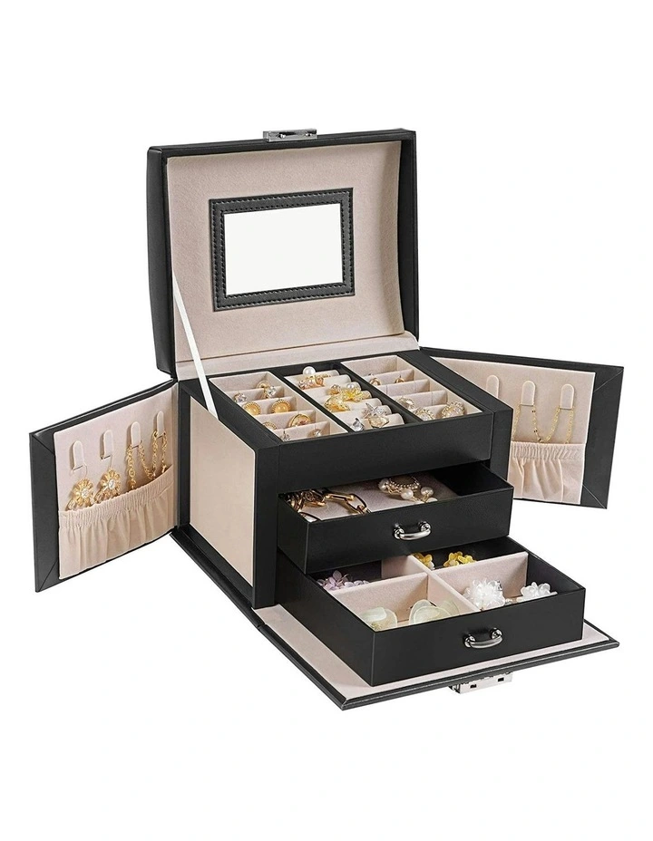 Songmics Lockable Jewellery Box Case With 2 Drawers And Mirror In Black