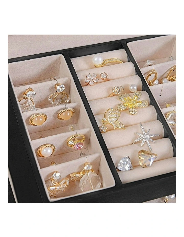 Songmics Lockable Jewellery Box Case With 2 Drawers And Mirror In Black