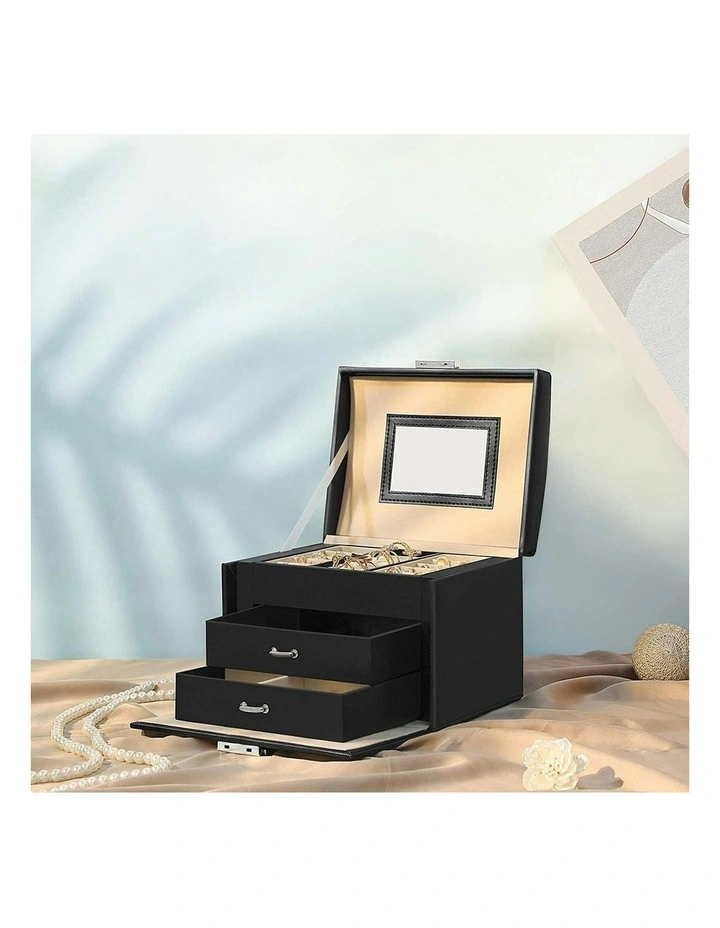 Songmics Lockable Jewellery Box Case With 2 Drawers And Mirror In Black