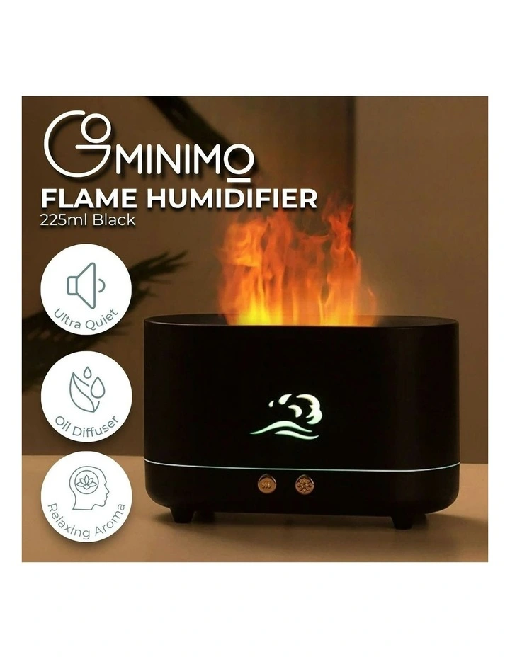 Flame Humidifier Wind Essential Oil Diffuser Aromatherapy 225ml in Black image 2