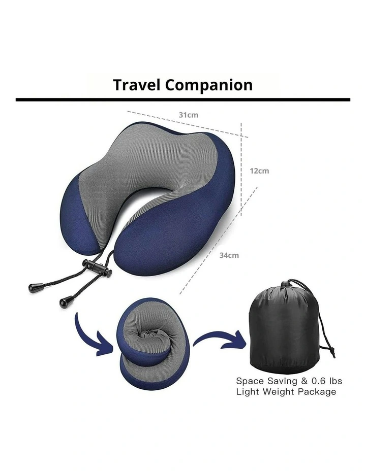 GOMINIMO Memory Foam Neck Pillow With 360Degree Head Support In Navy