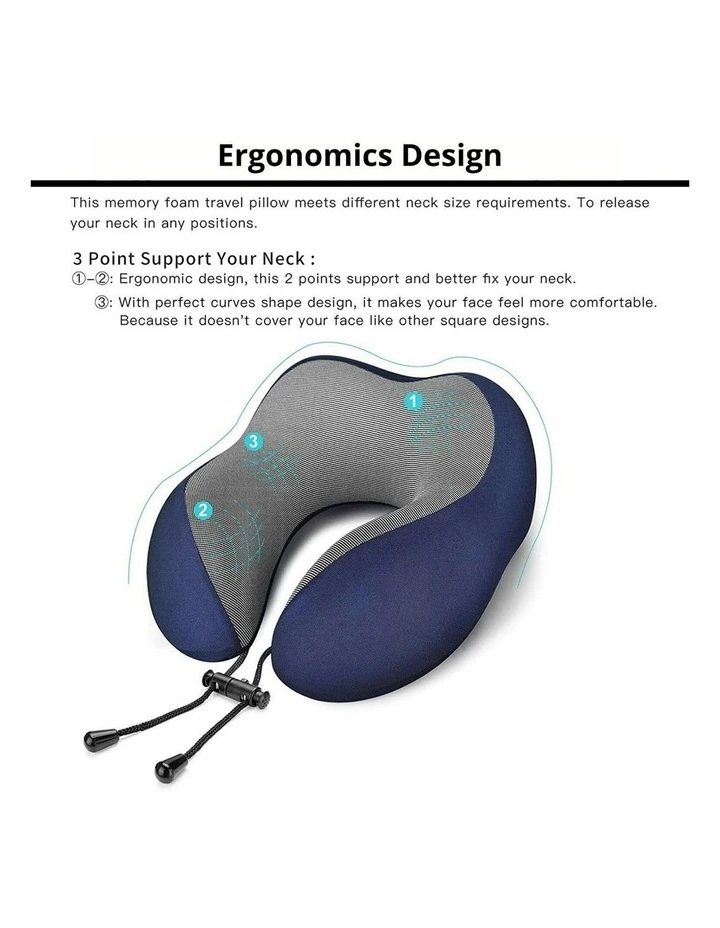 GOMINIMO Memory Foam Neck Pillow With 360Degree Head Support In Navy