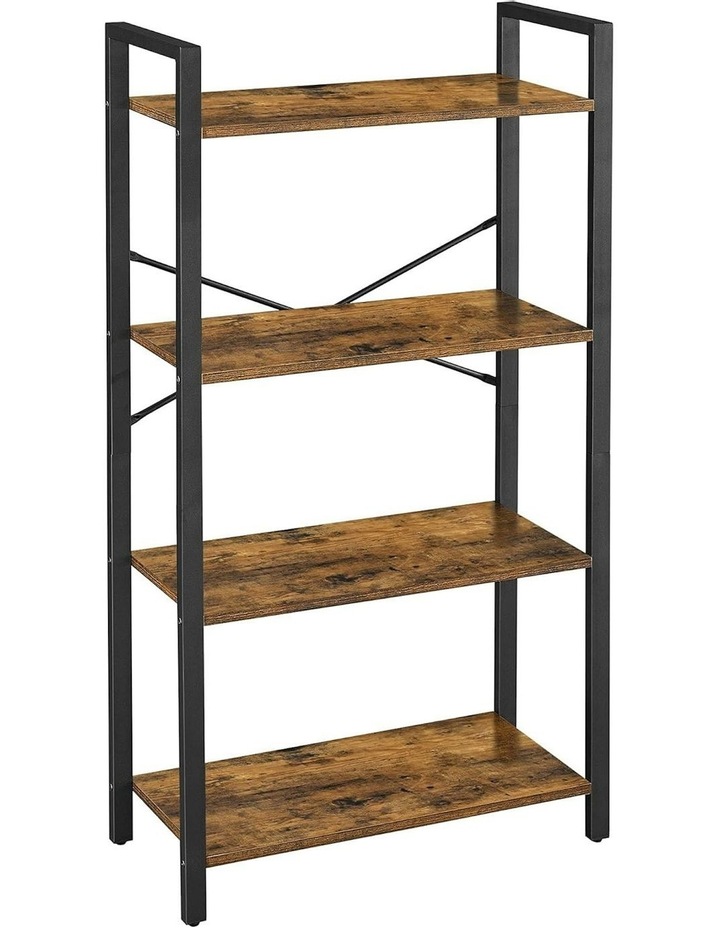 Durable 4 Tier Bookcase Storage Unit for All Room in Rustic Brown/Black Brown