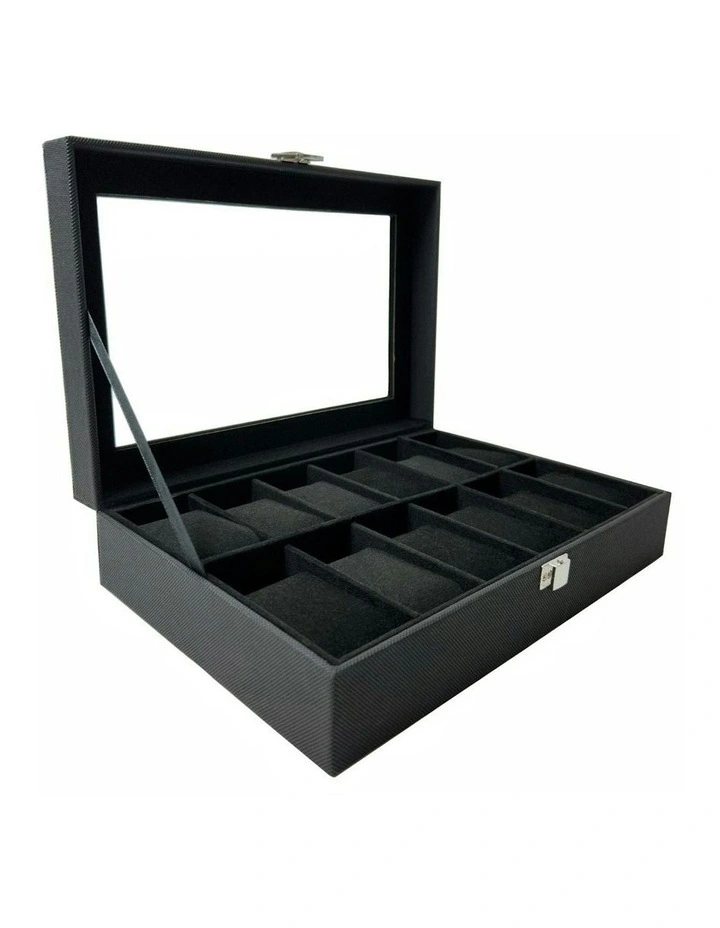 GOMINIMO 12 Slot Watch Box With Transparent Window Display In Black MYER