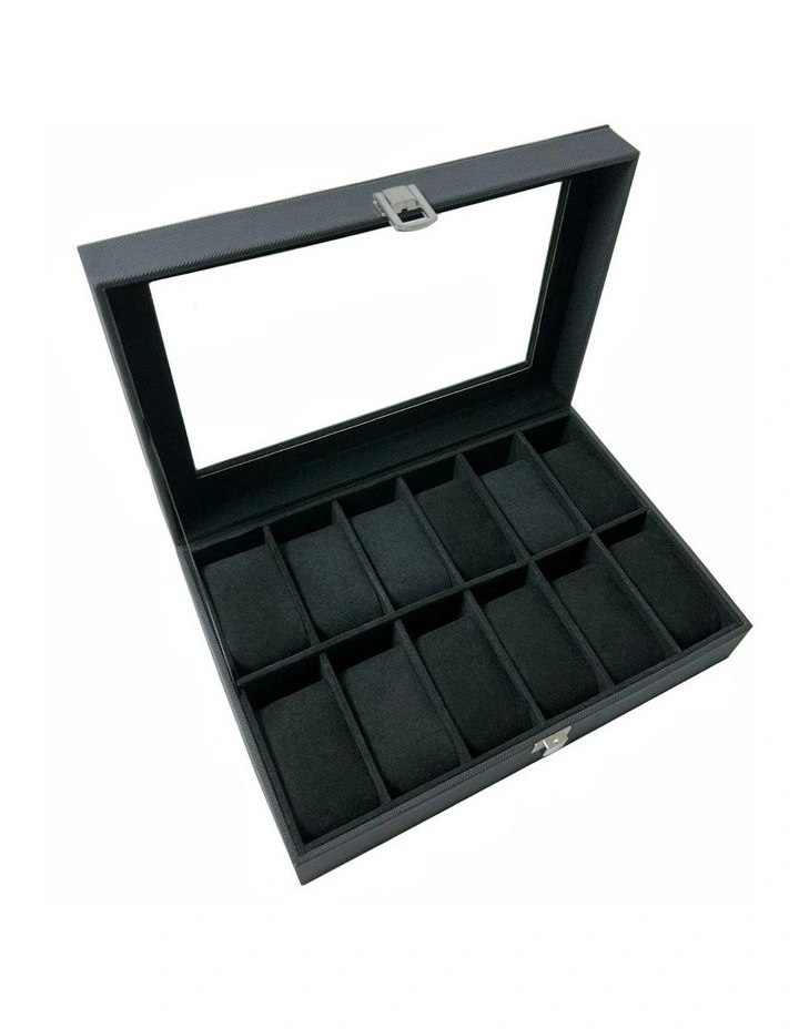 GOMINIMO 12 Slot Watch Box With Transparent Window Display In Black MYER