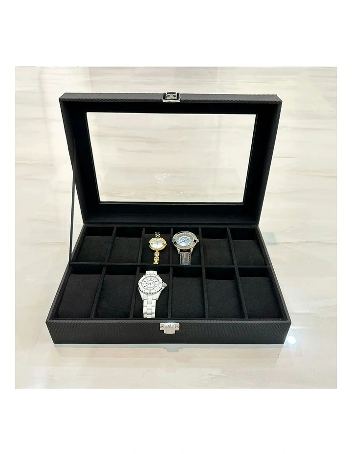 GOMINIMO 12 Slot Watch Box With Transparent Window Display In Black MYER