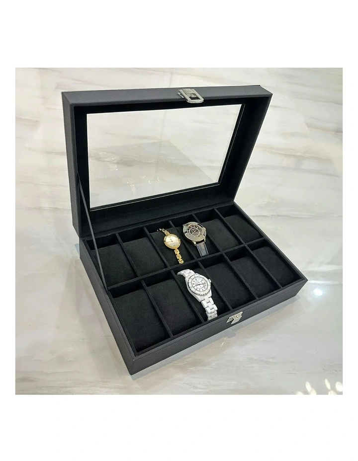 GOMINIMO 12 Slot Watch Box With Transparent Window Display In Black MYER