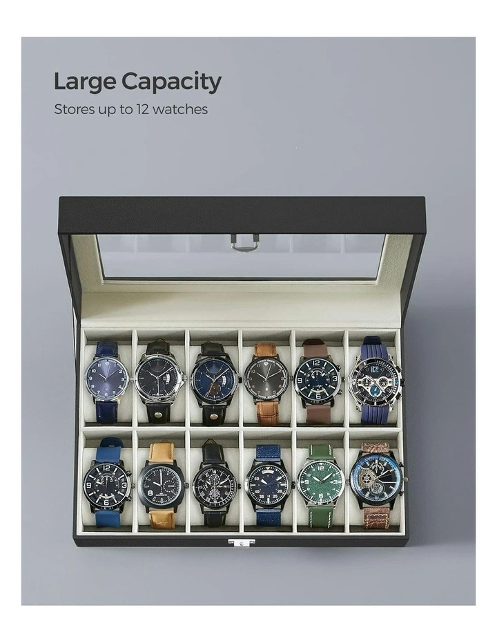 Songmics Slots Watch Box With Glass Lid Removable Watch Pillows In