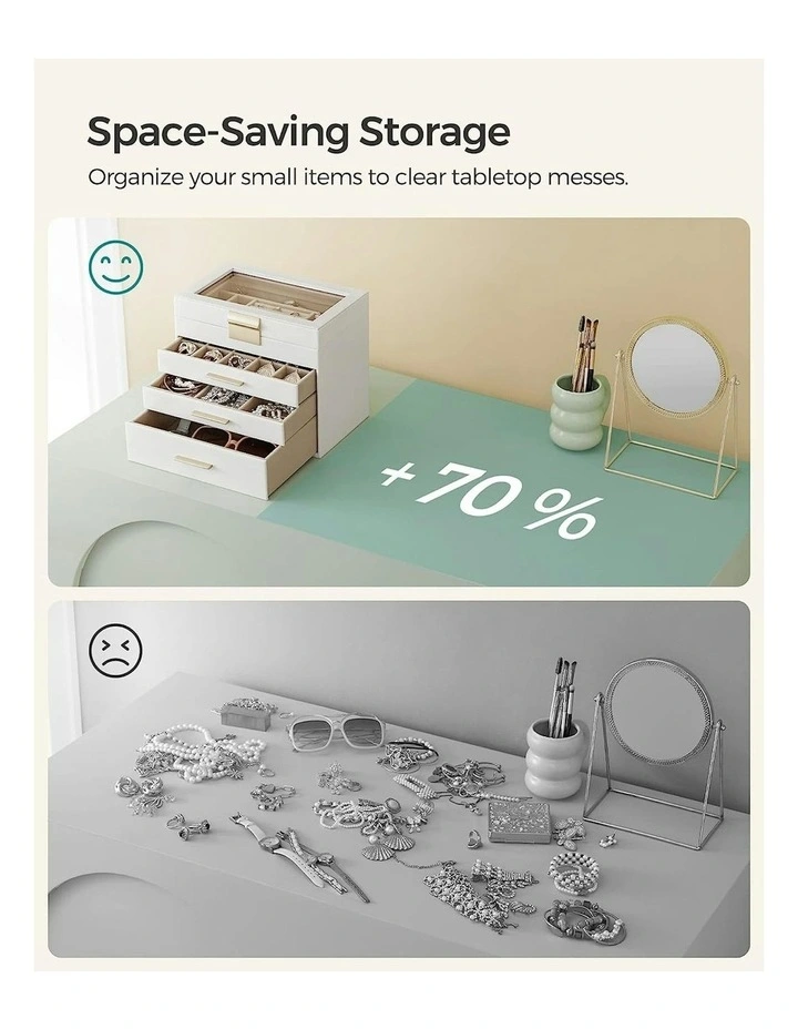 Songmics 4Layer Jewelry Box With 3 Drawers And Glass Lid Cloud In