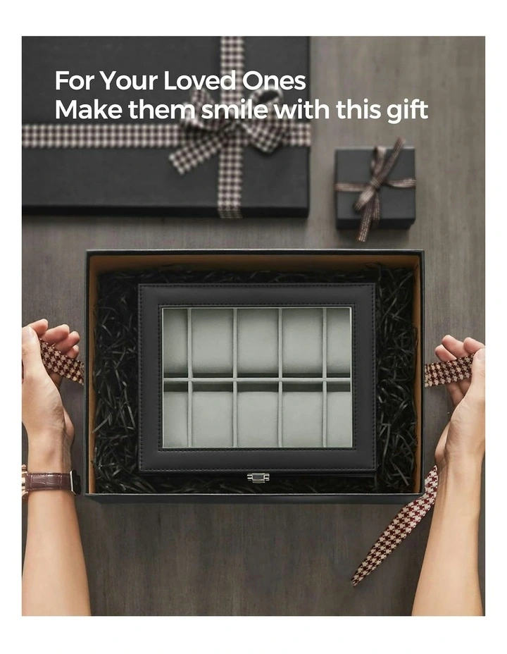 Songmics 10 Slot Watch Box With Glass Lid Removable Watch Pillows Case