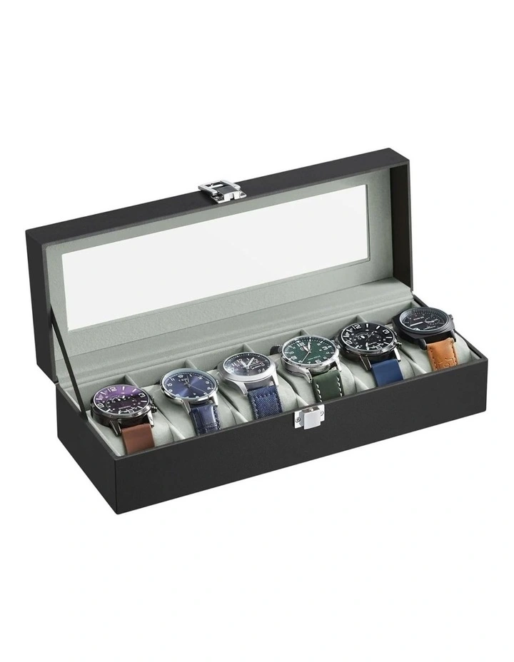 Songmics 6 Slot Watch Box With Glass Lid Removable Watch Pillows Case