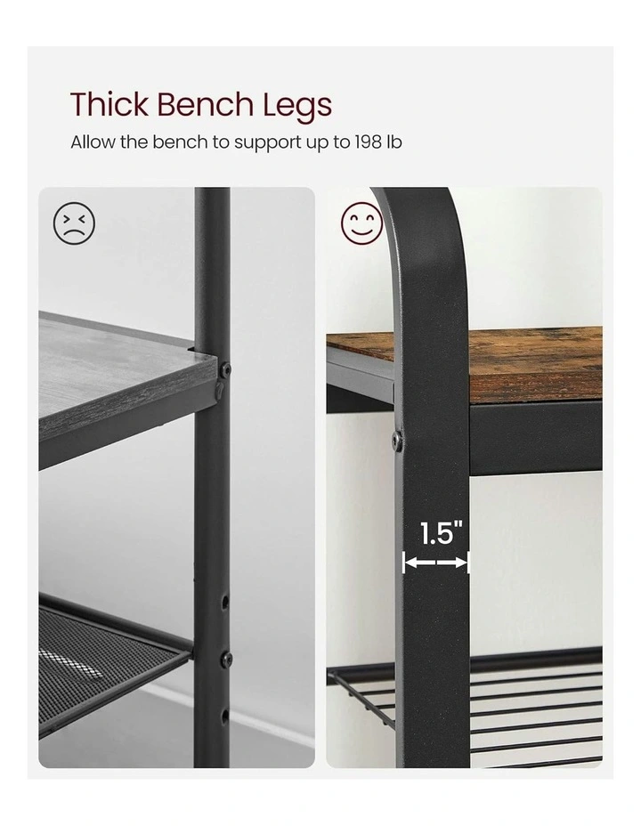 VASAGLE Coat Rack Shoe Bench 9 Removable Hooks Rustic In Brown And