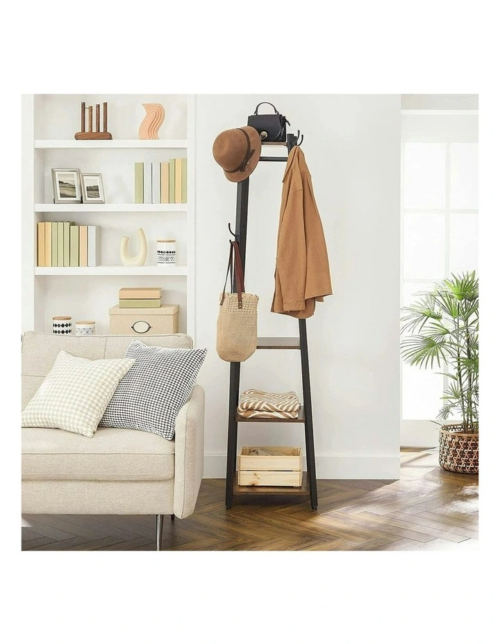 VASAGLE Rustic Coat Rack Stand With 3 Shelves In Brown/Black MYER
