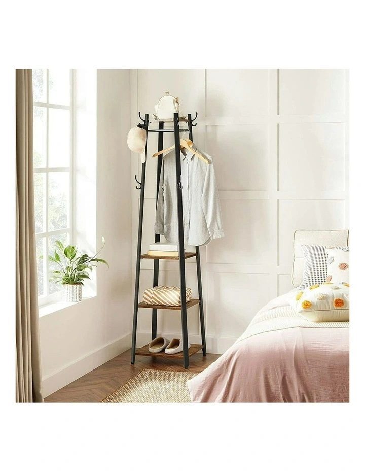 VASAGLE Rustic Coat Rack Stand With 3 Shelves In Brown/Black MYER