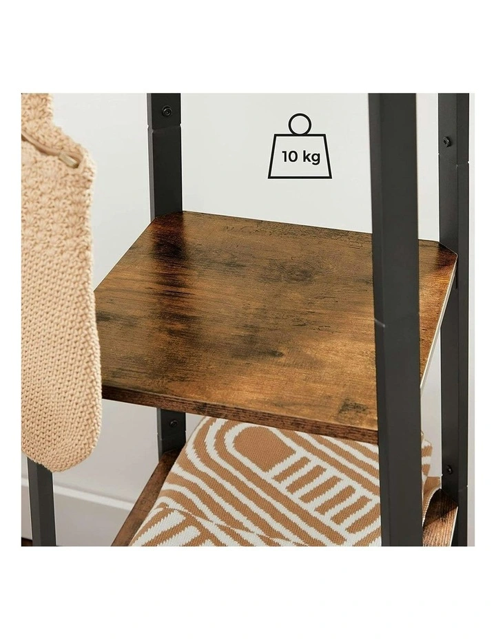 VASAGLE Rustic Coat Rack Stand With 3 Shelves In Brown/Black MYER