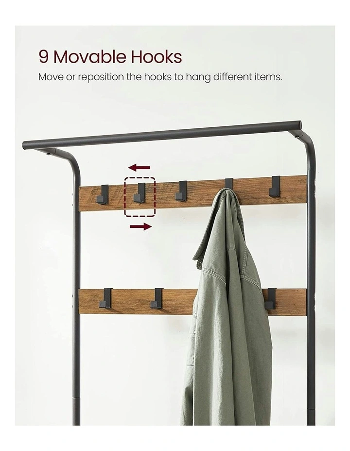 VASAGLE Coat Rack With Shoe Rack 183 Cm Brown/Black MYER