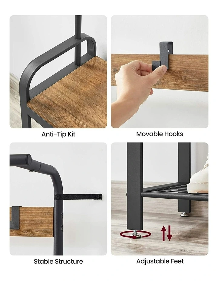 VASAGLE Coat Rack With Shoe Rack 183 Cm Brown/Black MYER