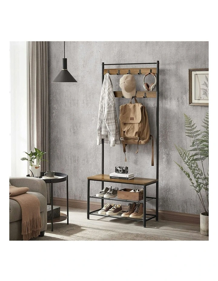 VASAGLE Rustic Coat Rack Stand 183 Cm In Brown/Black MYER