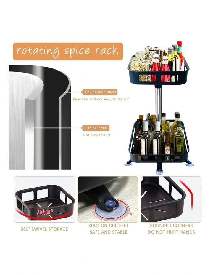 GOMINIMO 2 Tier Kitchen Rotating Storage Spice Rack Organise in Black
