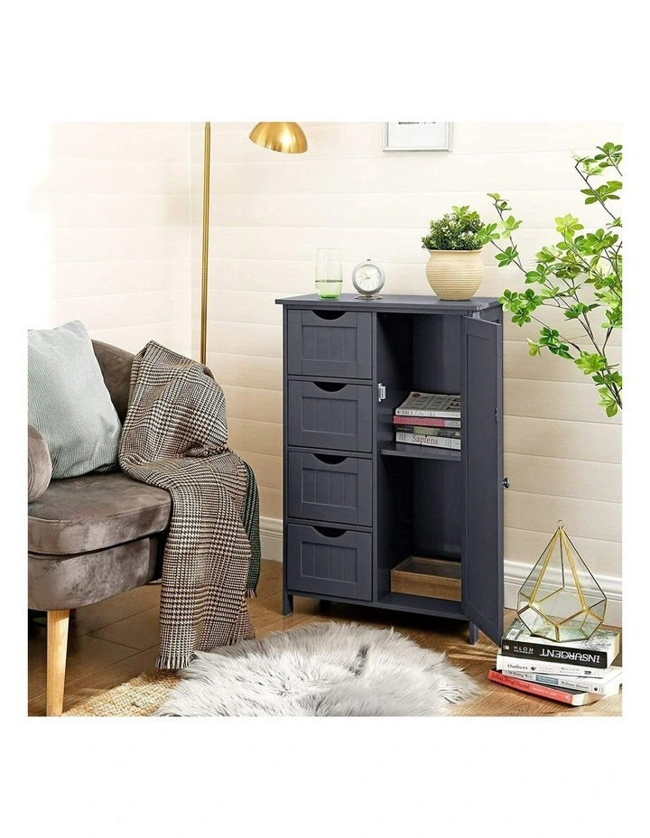 Floor Cabinet with 4 Drawers and Adjustable Shelf in Grey image 6