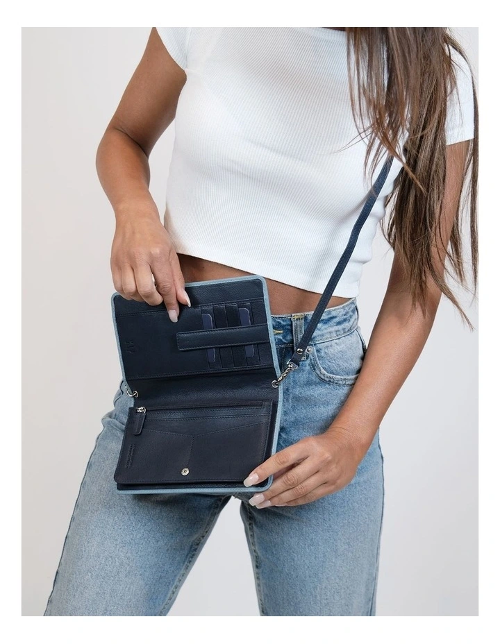 Leather Wallet/Organiser Bag in Light Blue image 2