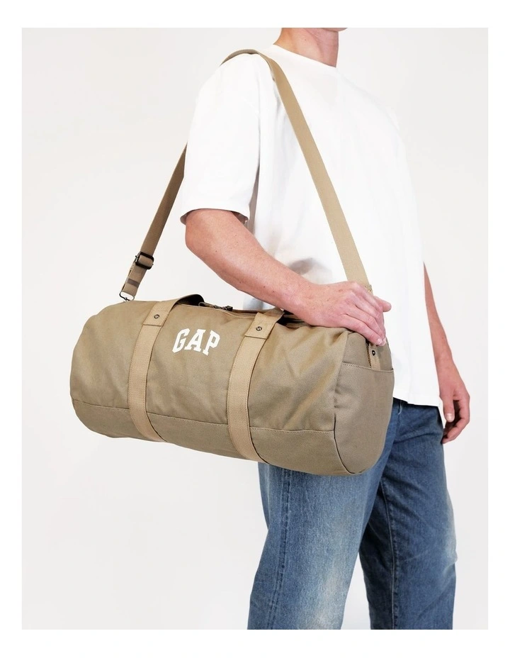 Canvas Overnighter/Barrell Bag in Khaki image 2