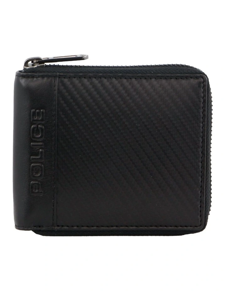 Leather Zip Round Wallet in Black image 1