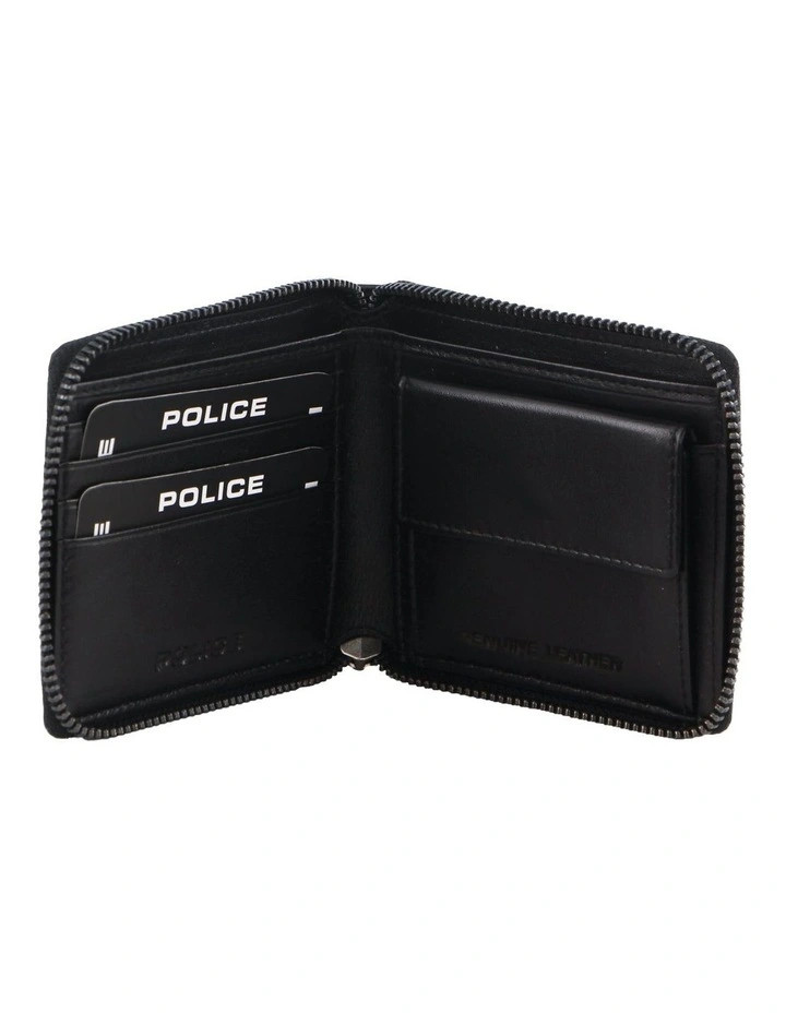 Leather Zip Round Wallet in Black image 2