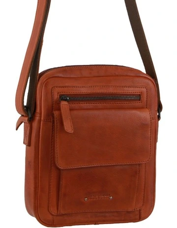 Leather Multi-Compartment Cross-Body Bag in Brown