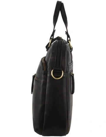 Multi-Compartment Leather Computer Bag in Black