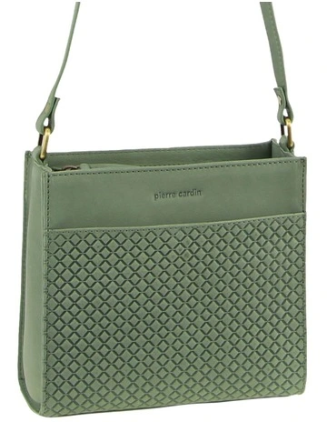 Leather Diamond Pattern Embossed Cross-Body Bag in Sage