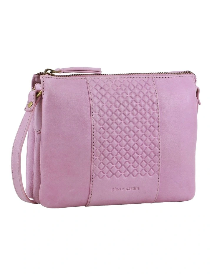 Diamond Pattern Embossed Leather Crossbody Bag in Pink image 1