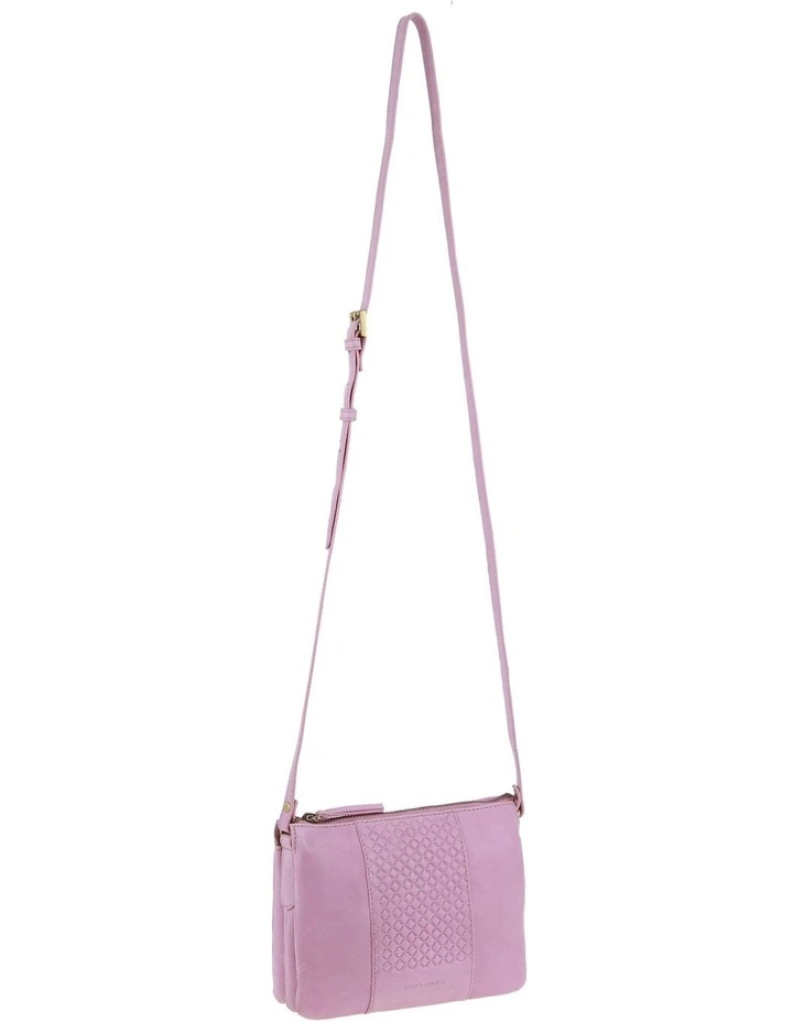 Diamond Pattern Embossed Leather Crossbody Bag in Pink image 2