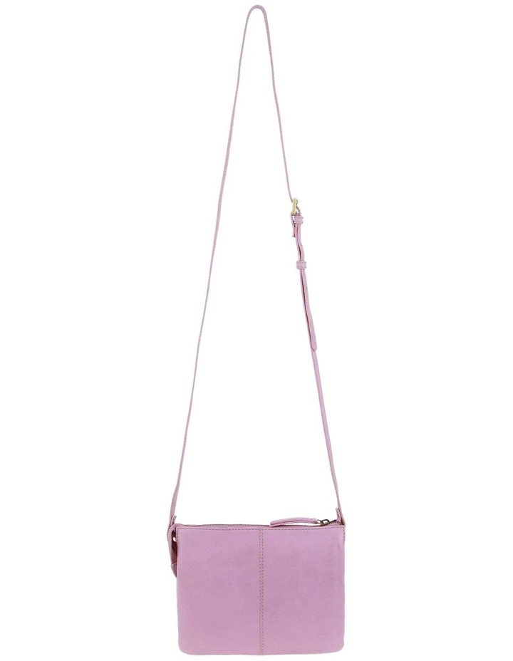 Diamond Pattern Embossed Leather Crossbody Bag in Pink image 4