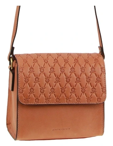 Leather Diamond Embossed Cross-Body Bag in Apricot