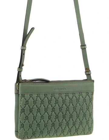 Pleated-Design Leather Cross-Body Bag in Sage