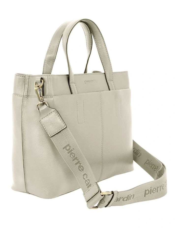 Leather Tote Bag in Bone image 2