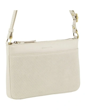 Perforated Leather Multi Compartment Cross-body Bag in Bone