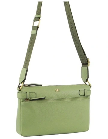 Leather Webbing Strap Handbag in Jade