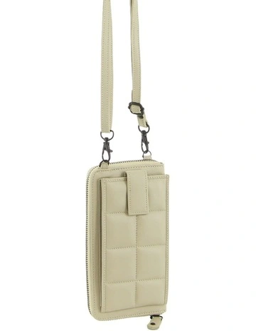 Quilted Leather Phone Bag in Cement