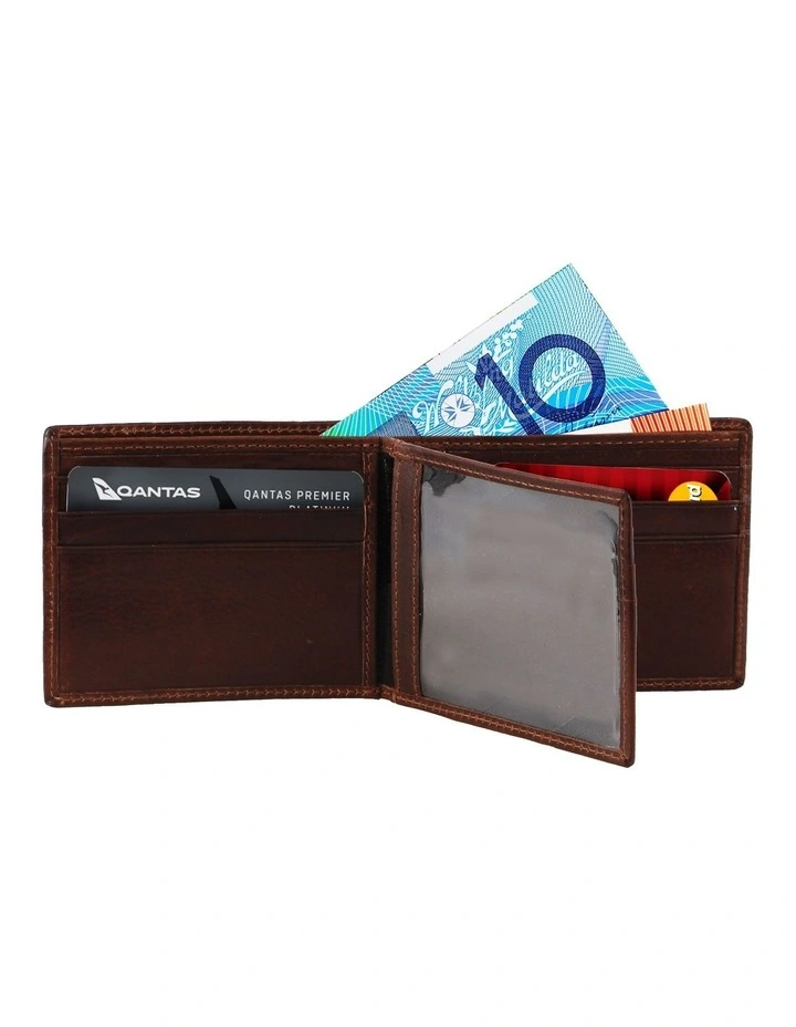 Leather Bi-Fold with flap Wallet in Brown image 2