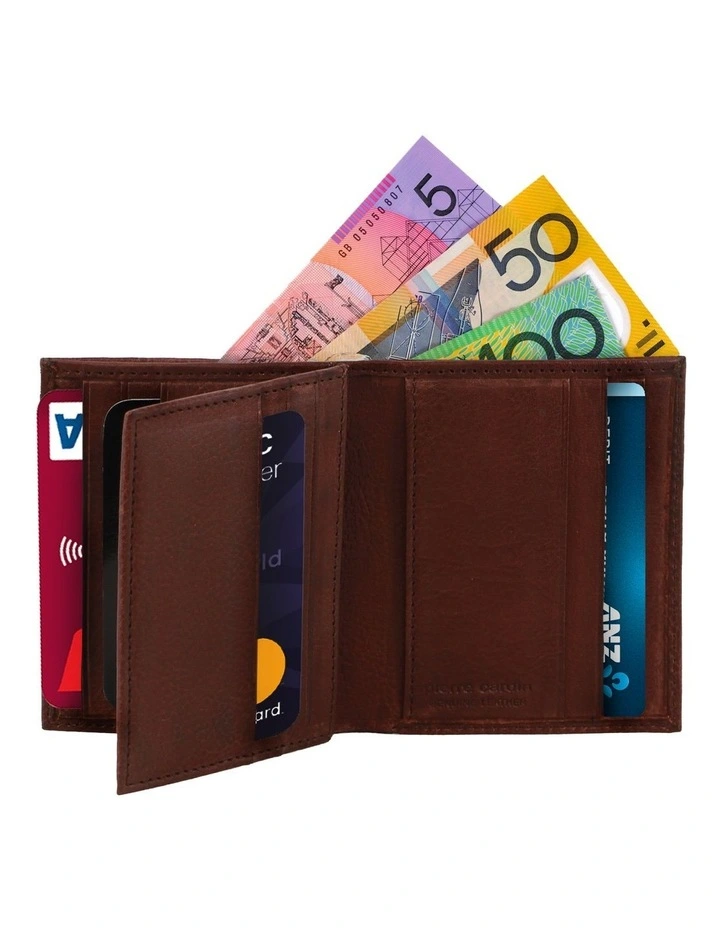 Rustic Leather Slim Bi-Fold Wallet in Brown image 2