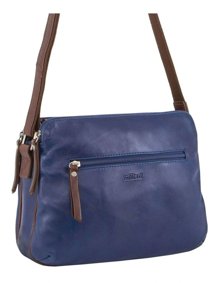 Milleni Nappa Leather MultiZip CrossBody Bag In Indigo/Chestnut MYER