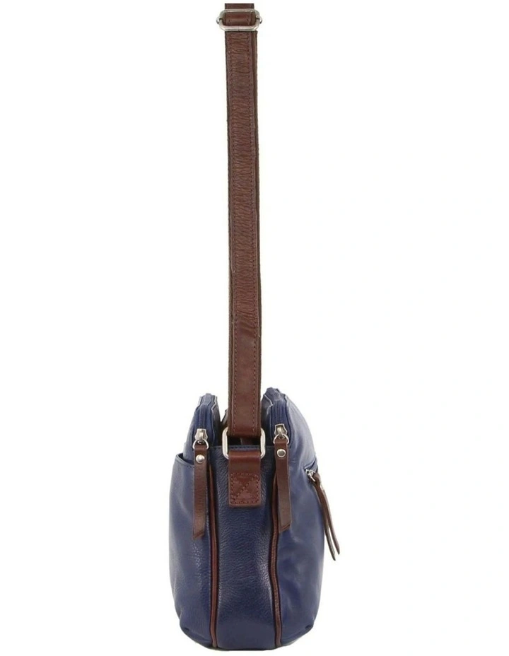 Milleni Nappa Leather MultiZip CrossBody Bag In Indigo/Chestnut MYER