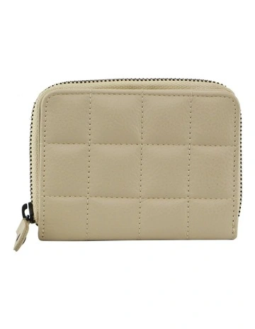 Italian Pleated Leather Press Stud Wallet in Cement