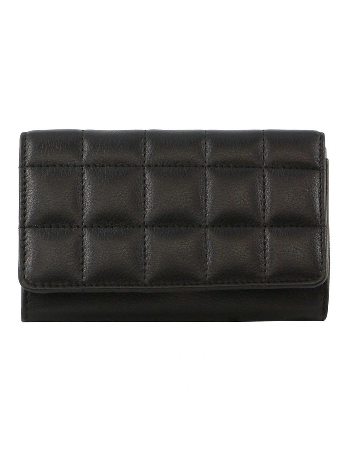 Pleated Leather Tri-Fold Wallet in Black image 1