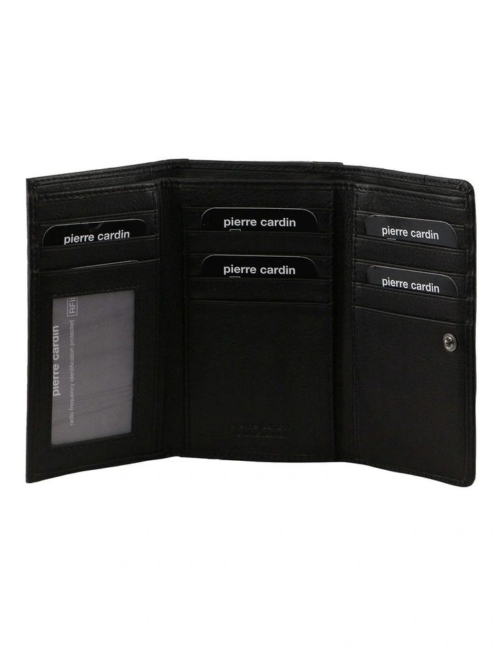 Pleated Leather Tri-Fold Wallet in Black image 2