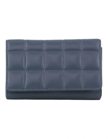 Pleated Leather Tri-Fold Wallet in Teal